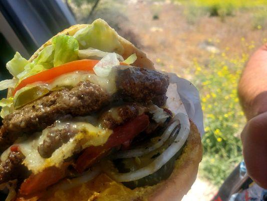 Double Cheeseburger with Jalapeños. I forgot the name of the burger.