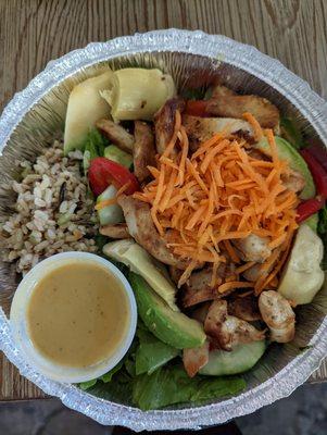 Malibu chicken salad, love the rice salad on the side