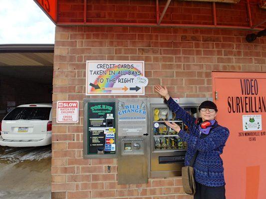 In addition to a Vending Machine we have Bill Changers and a Token Machine, and Credit Cards will be taken in some Self-Serve Bays soon!