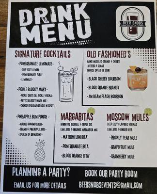 Drink menu as of 8/16/2024