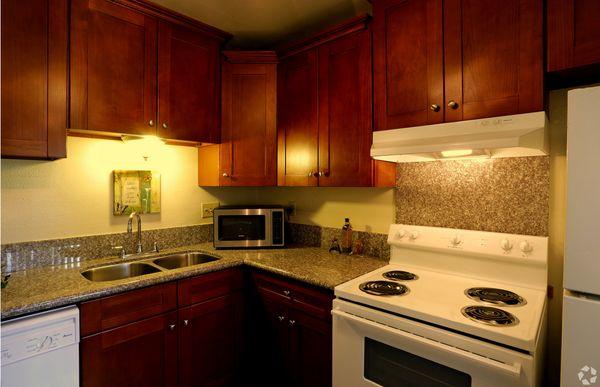 Kitchen area in our 1 bedroom 1 bath upgraded unit.