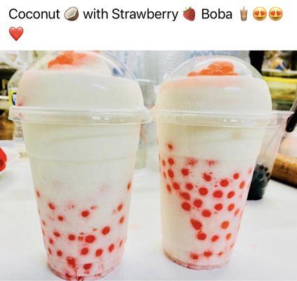 Coconut flavor with strawberry boba