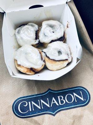 Amazing 4 piece mini Cinnabon. Not to much. The perfect size.