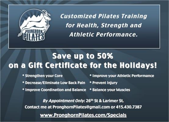 Holiday Specials available now! Buy a fitness gift for yourself or a loved one. Get a jump start on your New Year's resolution!