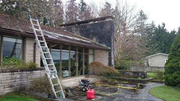 Pressure washing really helped out the look of this customers chimney