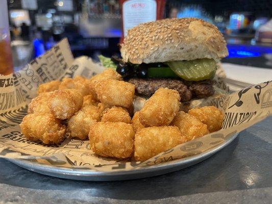 Got the bison burger and tots