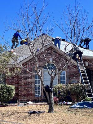 The roof being installed