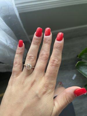 Nail color is a gel polish from DND #430 -Ferrari Red is the color.