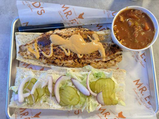 Blackened Redfish Poboy and some Chicken & Andouille Gumbo. This was DELICIOUS!