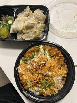 mouthwatering aalu tikka chaat and chicken dumplings