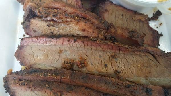 I'm just gonna go ahrad and say this... BEST brisket in Texas! Take note of the smoke ring and the nice spicy crust.