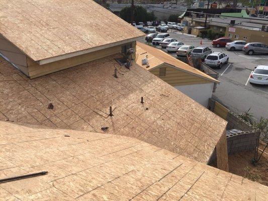 DENALI BUILDERS CA 
  PLYWOOD INSTALLATION ON THE ROOF
 NEW ROOF PROJECT
 MONTEREY PARK CA