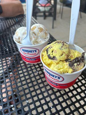 Banana Pudding on left. Banana PB Moose Tracks on right.