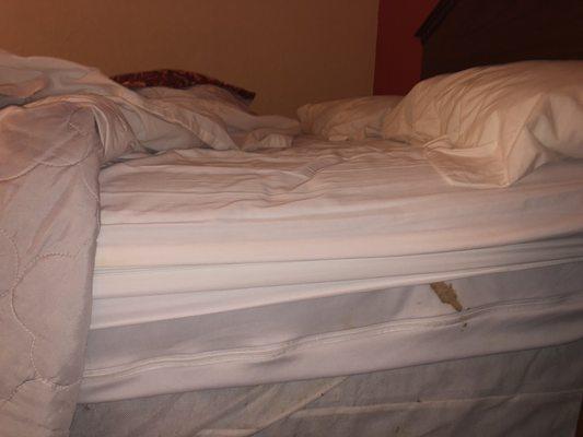 Sheets don't fit over mattress exposing blood stains and other stains.