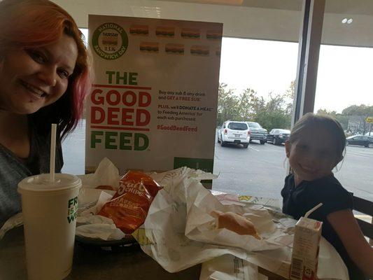 Enjoying our after school lunch at our favorite Subway!