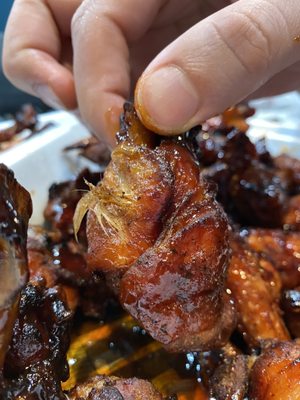 Smoked Wings with the feathers still on the wing - literally I threw up