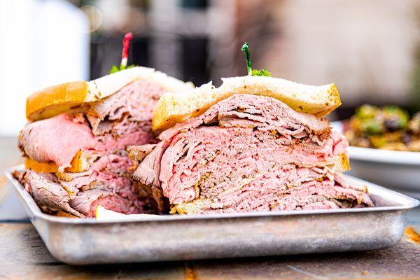 Full-sized corned beef sandwich