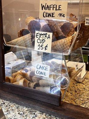 Display of ice cream cones and the prices