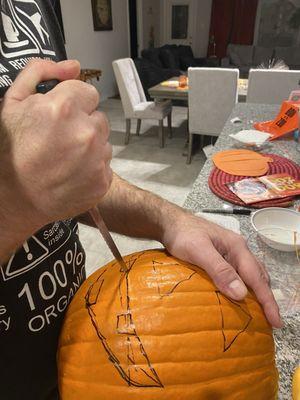 My husband won the nyc championship for carving out the best pumpkin ever !!