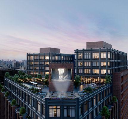 Outdoor movie theater and rooftop terrace