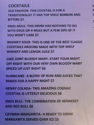 Cocktail menu