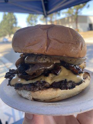 1/4 pound Bacon Cheeseburger with caramelized onions