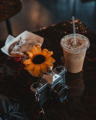 Flower power iced latte and strawberry Nutella galette