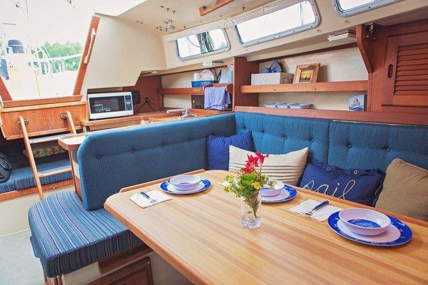 Inside the cabin of the Catalina 30  (this boat is available to rent)