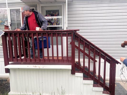 Took down railing on old deck keeping everything neat