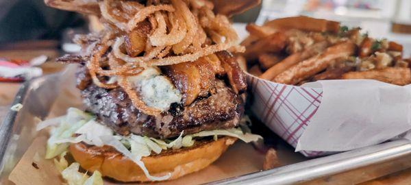 Added bbq smoked pork belly to my cowboy for only $2. The only way to go. Pictured with Lost Boys fries