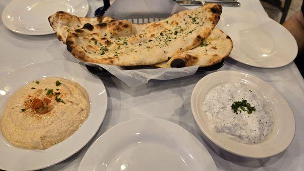 Hummus and cucumber yogurt