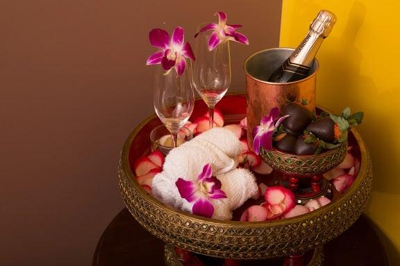 complimentary champagne and chocolates for valentine's day.