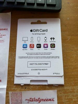 The actual gift card that was inside the wrongly activated gift card packaging