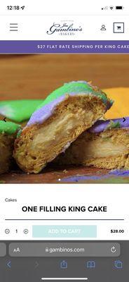 Business reply and photo of what a cream cheese filled king cake should look like.