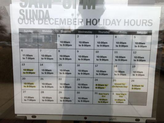 December 2020 holiday hours.