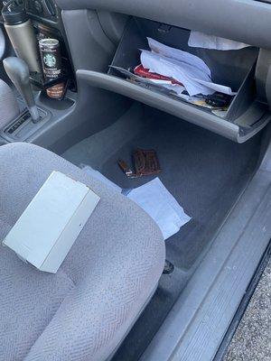 My passenger seat after my car was broken into