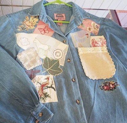 Embroidered denim shirt.