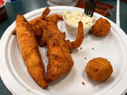 Fish & Shrimp dinner. The hush puppies were great!