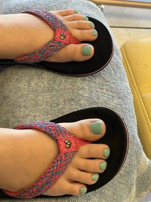 My daughter's painted nails after a pedicure.