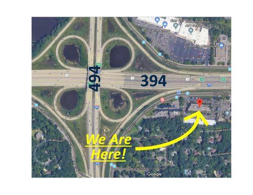 Our office is easy to find. We are on the southeast corner of the intersection of 494 and 394 in Minnetonka. Just west of Ridgedale Mall!