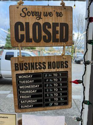 New hours 12-9-2024