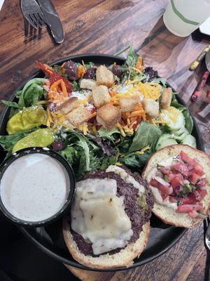 Hatch Chili Burger with house salad