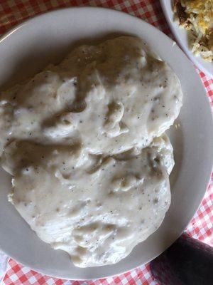 Large biscuits and gravy