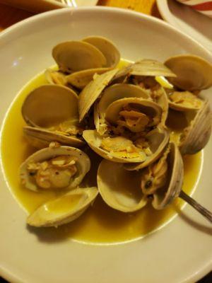 Little neck clams with jarred garlic and butter sauce.