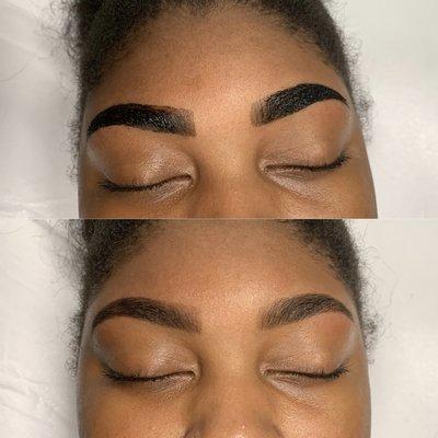 Henna brow tint! Ask about it your next brow appointment! This service gives you a filled in look, and covers gray hairs!