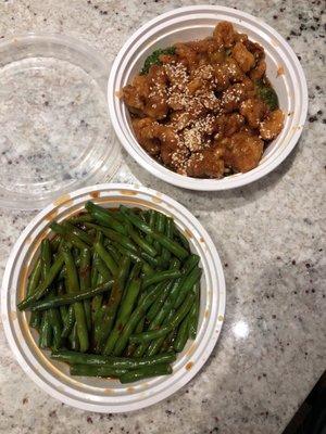 Szchuan string beans (terrible) ordered general tso, got sesame chicken...which wasn't bad