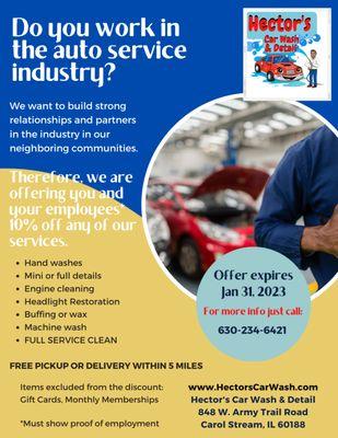 a 10% discount to an auto service worker!