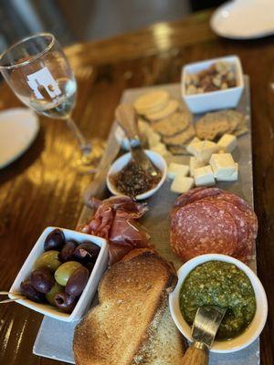 Charcuterie board that you can create on your own by selecting different items on the menu.