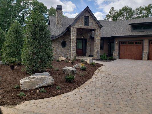 Stamped driveway and new landscaping