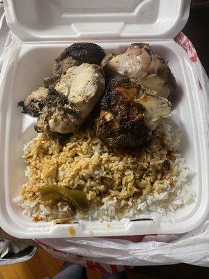 Large Jerk Chicken with White Rice